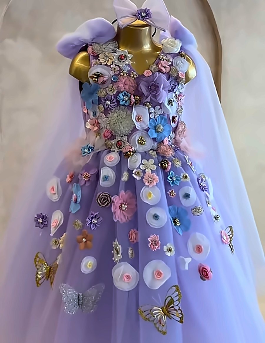 Lilac gown with butterflies and flowers