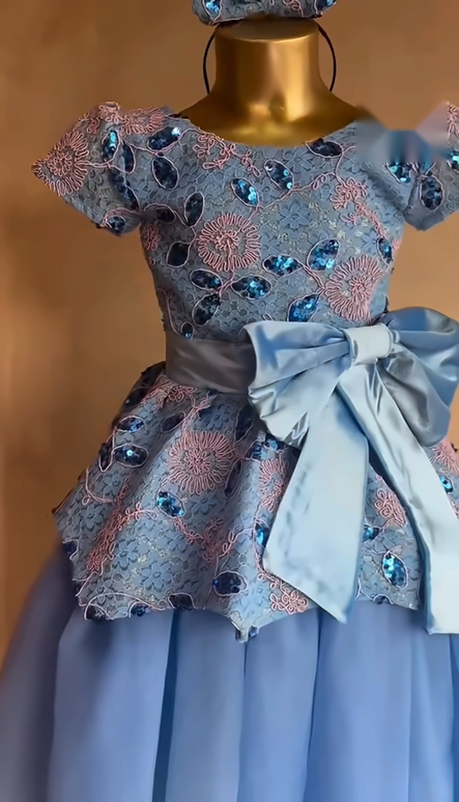 Powder blue lace and tulle gown